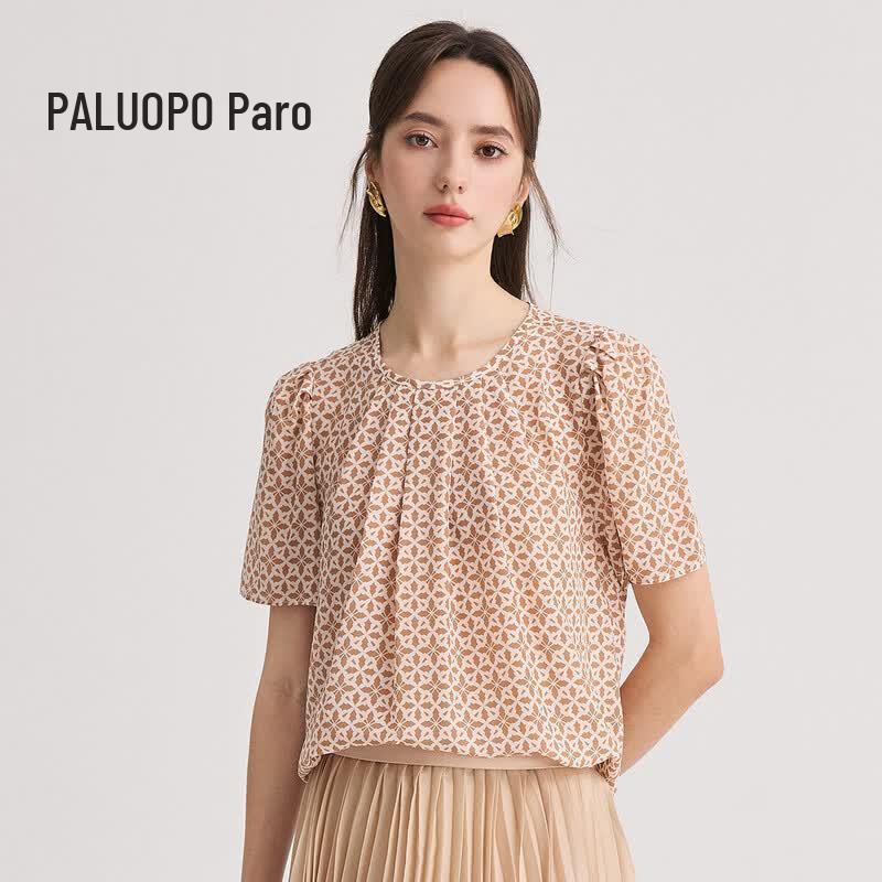 PALUOPO Women s 14 Momme Silk Floral Short Sleeve T-shirt XL