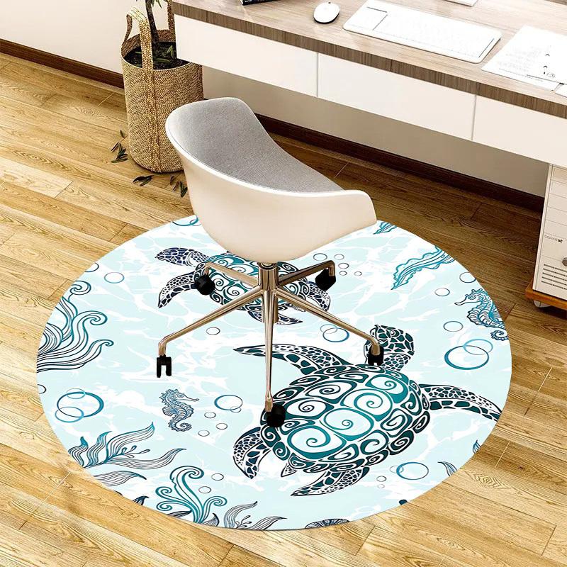 1PC Sea turtles Seahorses Non-Slip Floor Round carpet, Office, family, bedroom, Large Area Rug Indoor Rugs, Durable Polyester-L0380