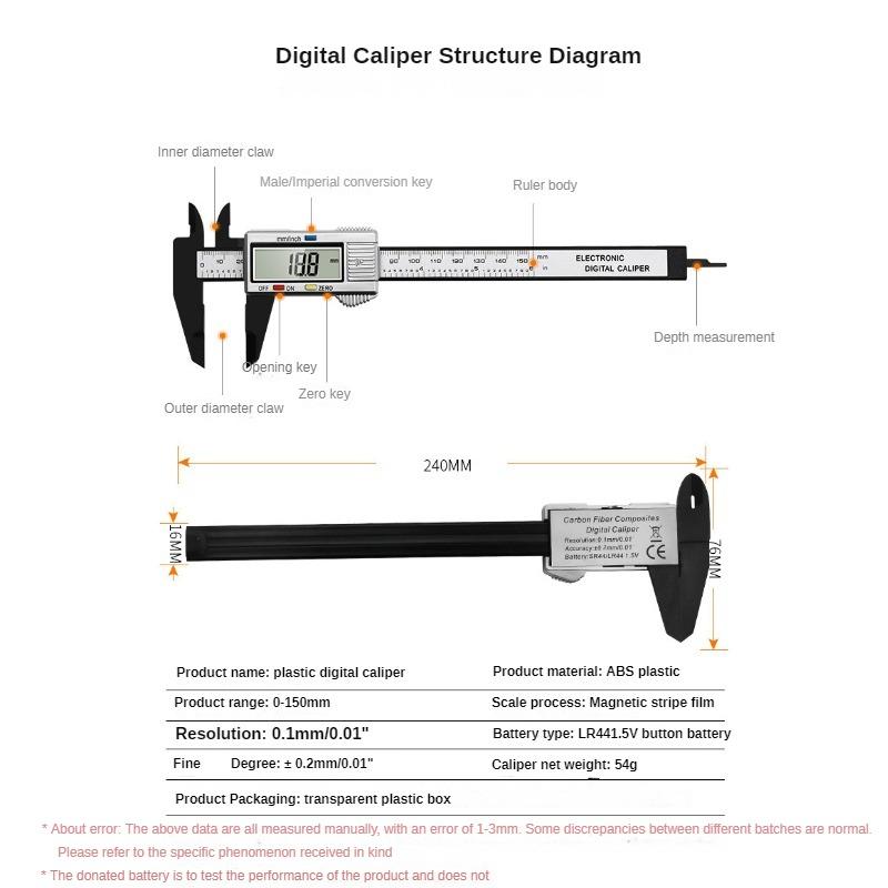 Șubler Vernier Digital 0-150mm Riglă Micrometru Electronic Instrument de Măsurare a Adâncimii Ecartament Instrument 6 Inch