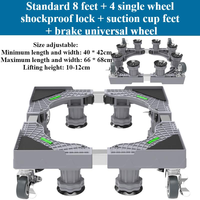 Κινητή Βάση με 4 Δίδυμους Τροχούς που Κλειδώνουν και 4/8 Ισχυρά Πόδια 44-66 εκ. Κινητό Καρότσι Μεταφοράς Επίπλων Ρυθμιζόμενη Βάση για Ψυγείο Πλυντήριο Ρούχων
