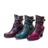 Johnature stivali con tacco alto in vera pelle scarpe da donna stivali corti invernali con cerniera alla moda in rilievo retrò fatti a mano