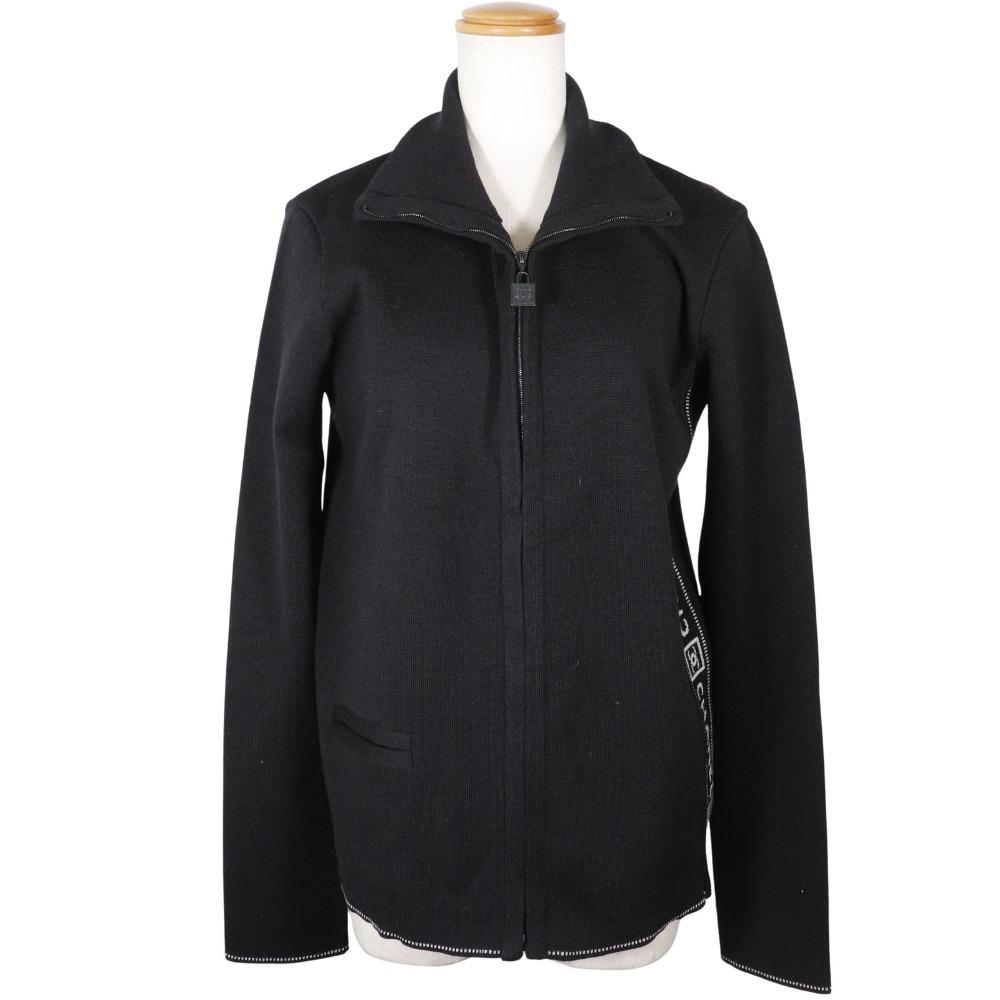 Chanel Sports Line Cardigan P22075V01420 Side Logo 03A Black Wool Women Used