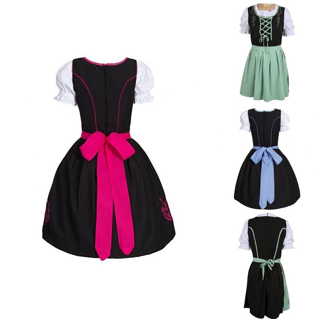 Okouzlující německé šaty Bavorský Dirndl Kostým s Elegantní Zdobení Zástěry