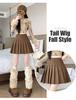 Plus Size Pleated Mallard Brown Suede Skirt - High Waist, Anti-Exposure, Short Skirt for Spring/Autumn