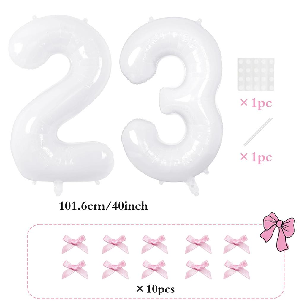 2pcs101.6cm Pink Bow Decoration White Digital Balloon for Birthday Anniversary Wedding Graduation Season New Year Decoration