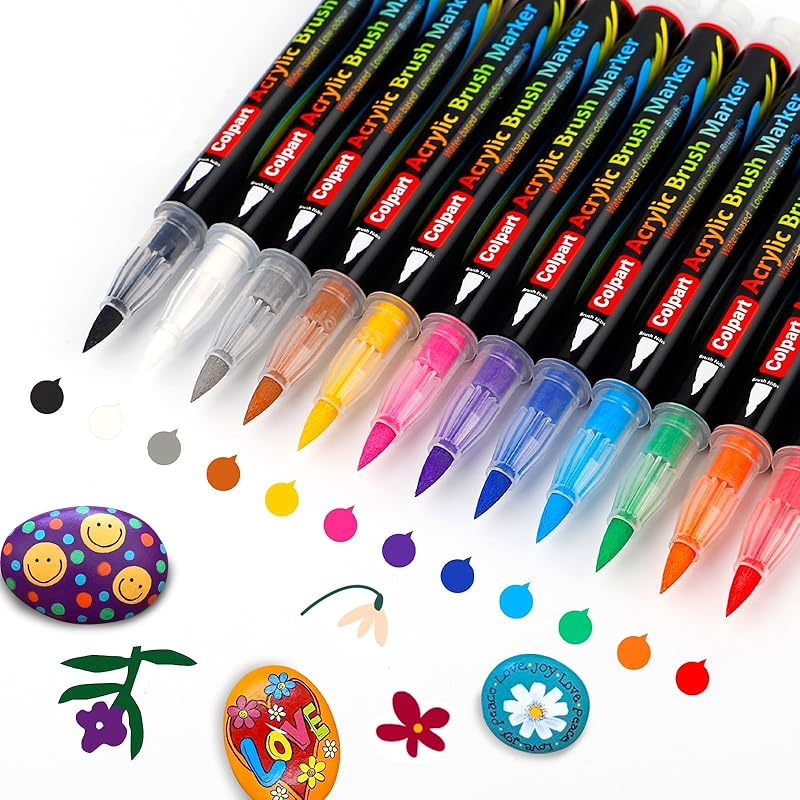 Brush Tip Acrylic Paint Pens-24 Colors Acrylic Paint Markers Calligraphy Art Markers for Lettering,Card Making,Rock painting,Stone, Ceramic, Glass,