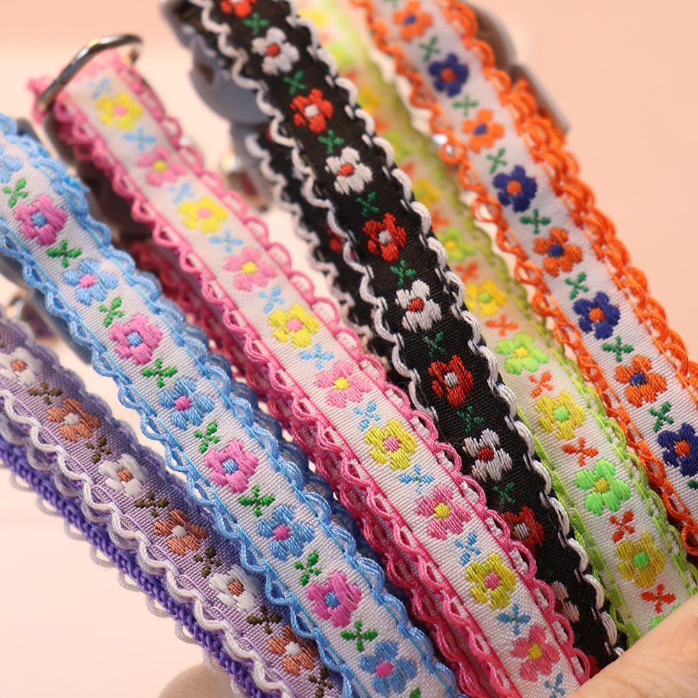 Floral Pet Collar with Safety Buckle & Bell for Dogs & Cats
