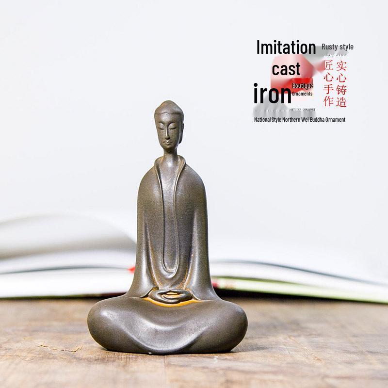 Zen Northern Wei Buddha Resin Statue: Handmade Chinese-Style Decor for Living Room