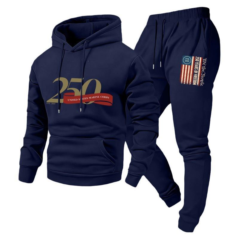 Men Women Hoodie Set Loose Casual Tracksuit 240th Anniversary Print Long Sleeve Sweatshirt Jogger