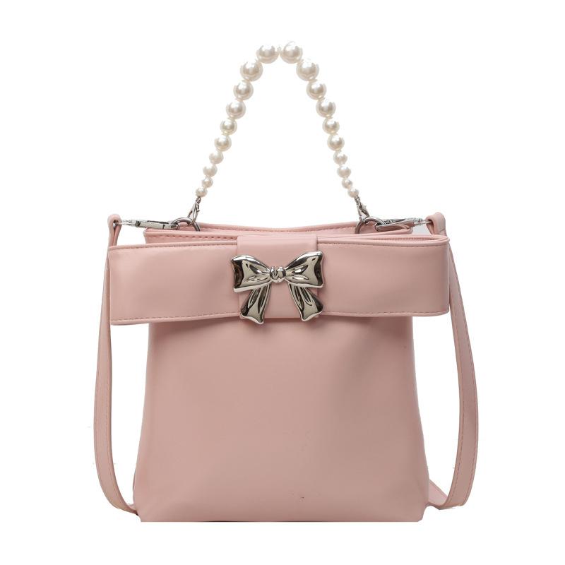 

Bag Women s New Fashionable Versatile Shoulder Messenger Bag Pearl Portable Bucket Bag розовый