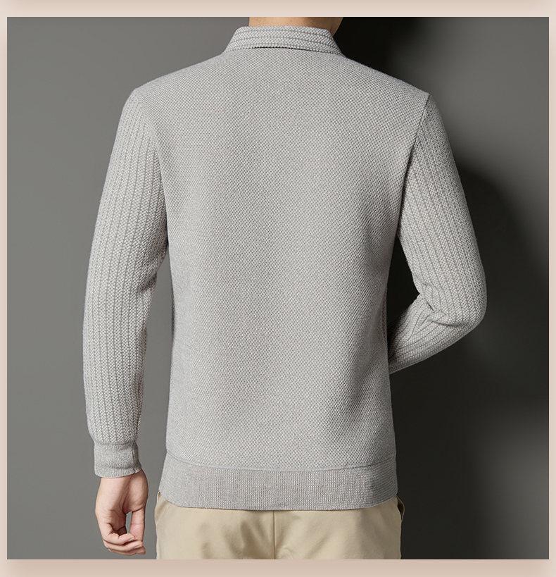 Men's Winter Plus Velvet Faux Two-Piece Knit Polo Sweater