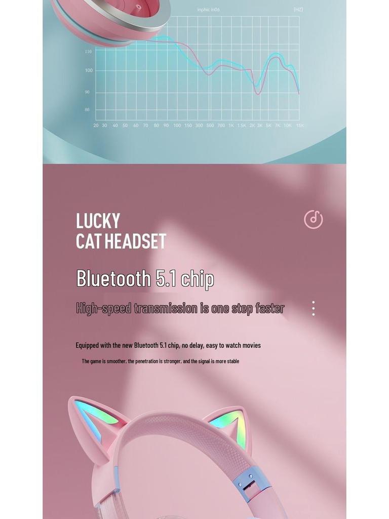 Gradient Cat Ear Bluetooth Over-Ear Headphones: High-Value, Wireless Stereo, Perfect for Gaming & E-Sports