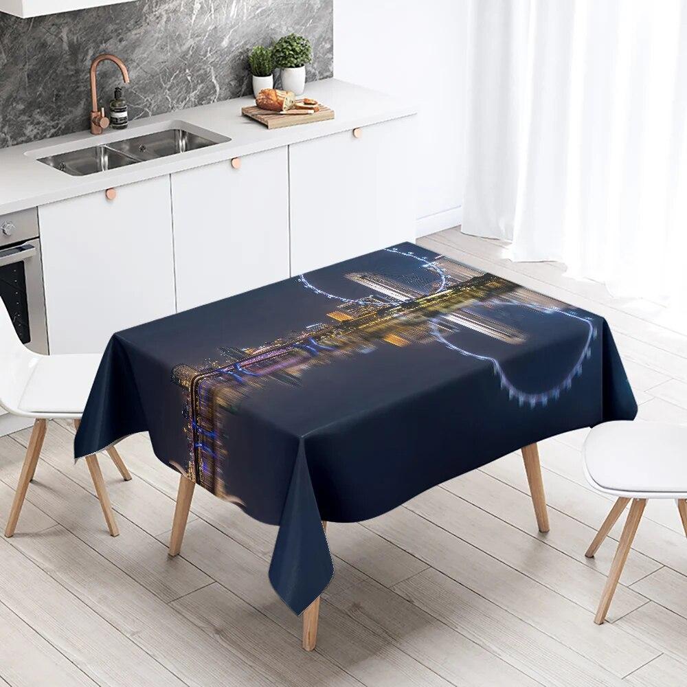 Weltberühmte Stadtgebäude Nachtszene Tischdecke wasserdicht rechteckig Restauranttisch neue Heimdekoration