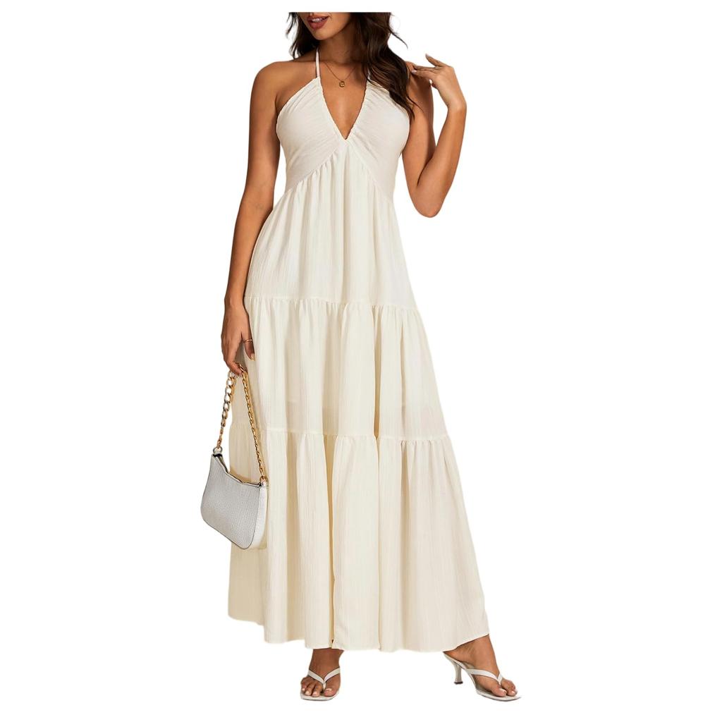 Women's V,Neck Relaxed,Fit Backless Resort Dress