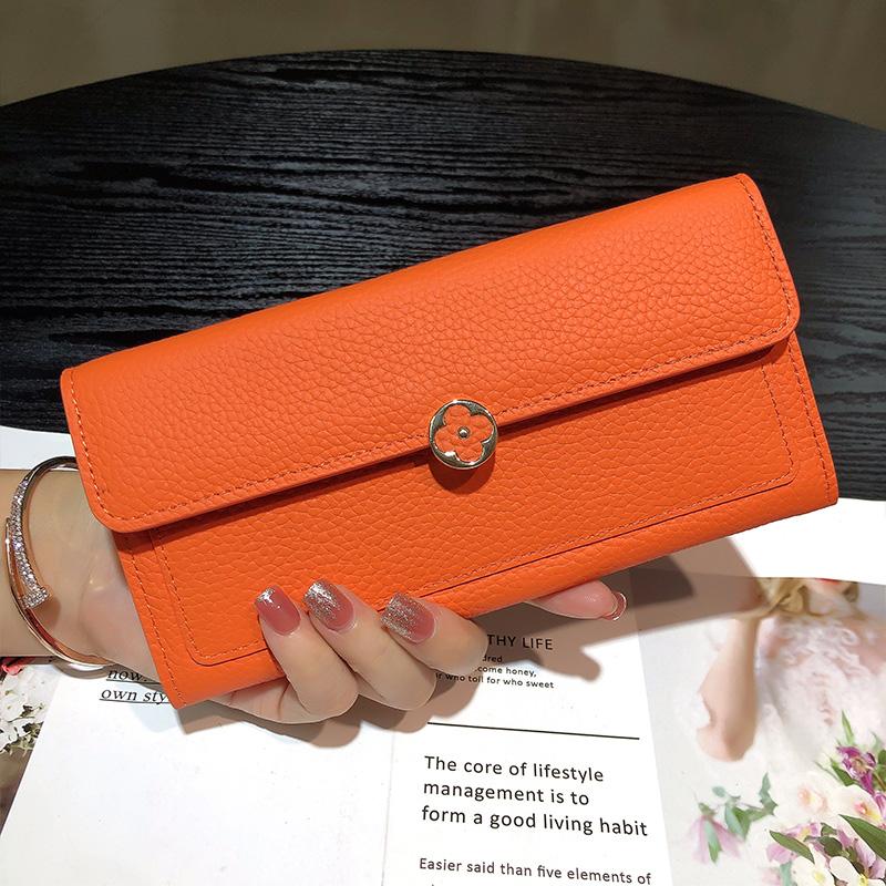 

2024 Длинные женские кошельки из натуральной коровьей кожи, клатч, вместительная женская сумка, первый слой коровьей кожи, бумажник с цветочной застежкой оранжевый