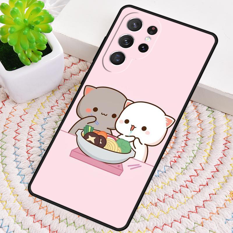 Mochi Peach Cat soft Silicone Phone Case For Samsung Galaxy note 10 pro S26 S25 S24 S23 S22 S21 Plus S25Ultra Capa Cover