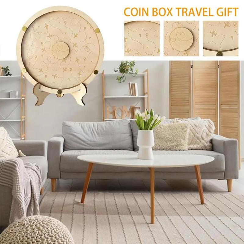 1Pc Coin Display Holder Vault Savings Bank Keepsake Cash Adventure Money Collection With Slot On Top Wooden Coin Box Memories