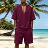 Men’s Casual Two Piece Outfit V Neck Pullover Short Sleeve Top and Drawstring Shorts Relaxed Fit Summer Tracksuit Set