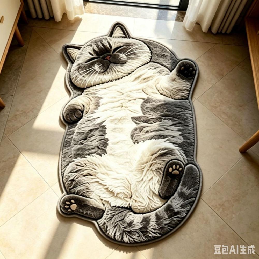 Cute Cartoon Irregular Cashmere-Like Floor Mat, Water Absorbent Anti-Slip Rug for Bathroom Bedroom Home Decor