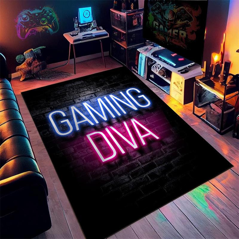 Neon Game Carpet Cyberpunk Gaming Room Soundproof Home Decoration Floor Mat Video Game Controller Foot Mat