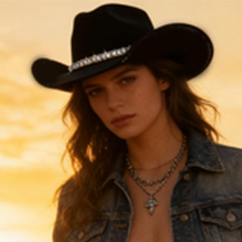 Sparkling Rhinestones Belt Western Cowboy Hats In Comfortable Woolen For Music Festivals And Outdoor Adventures