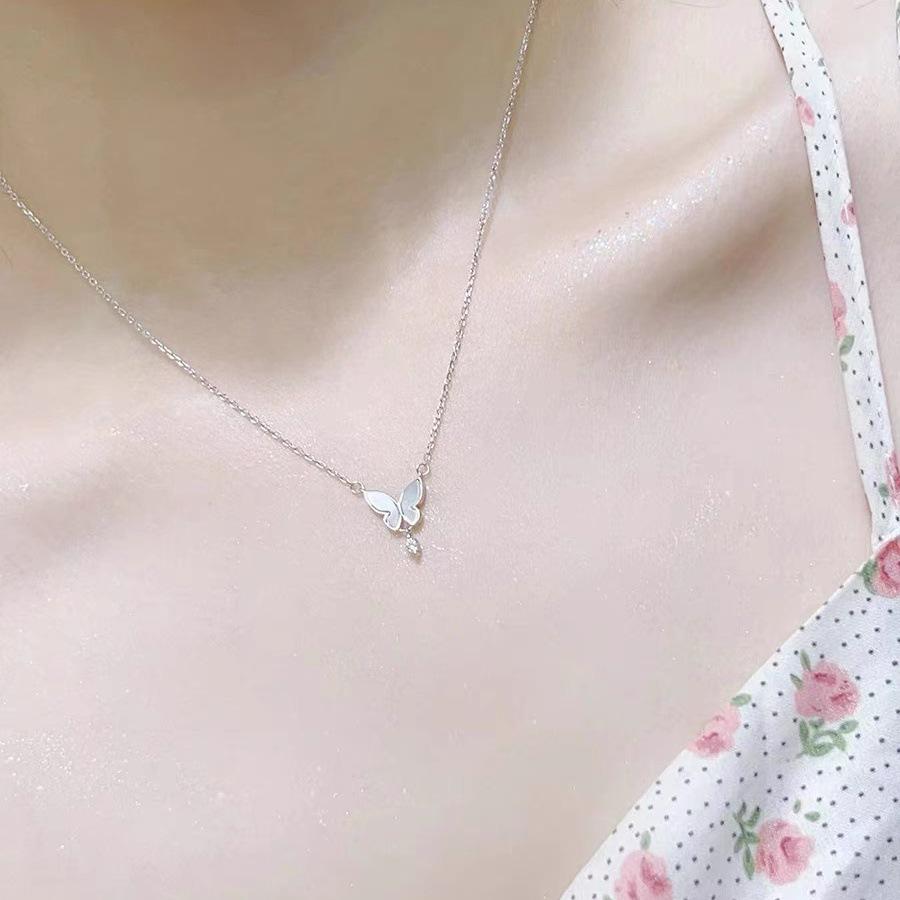 Korean Butterfly Water Drop Necklace for Women - Summer Clavicle Chain with Light Luxury Style