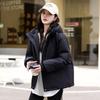 Damen Kapuzen-Pufferjacke Unifarben Reißverschluss Kordelzugbündchen Lockere Passform Warmer Baumwollwattierter Mantel