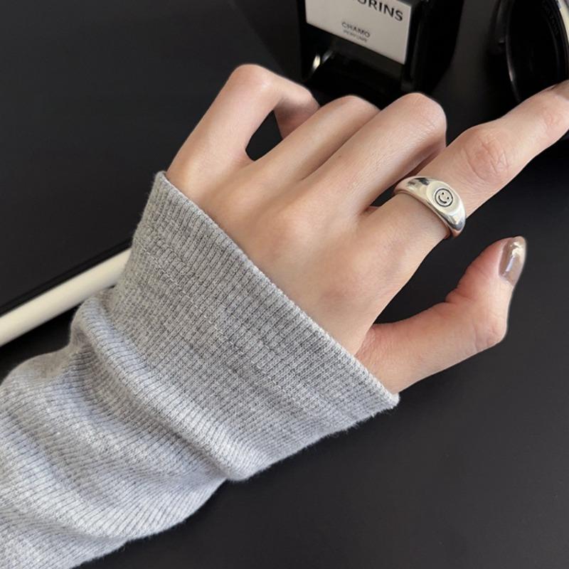 Anello Semplice Retrò Industria Pesante Argento Sterling 925 da Donna Senso di Alta Gamma Lusso Leggero Coreano Ins Vento Freddo Design di Nicchia Gioielleria