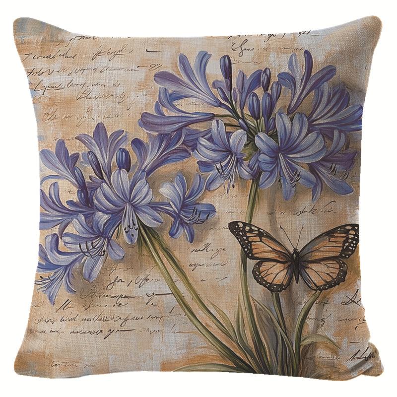 Hot Spring and Summer Butterfly Flower Series Bedroom Living Room Bay Window Decoration Linen Pillow Cover