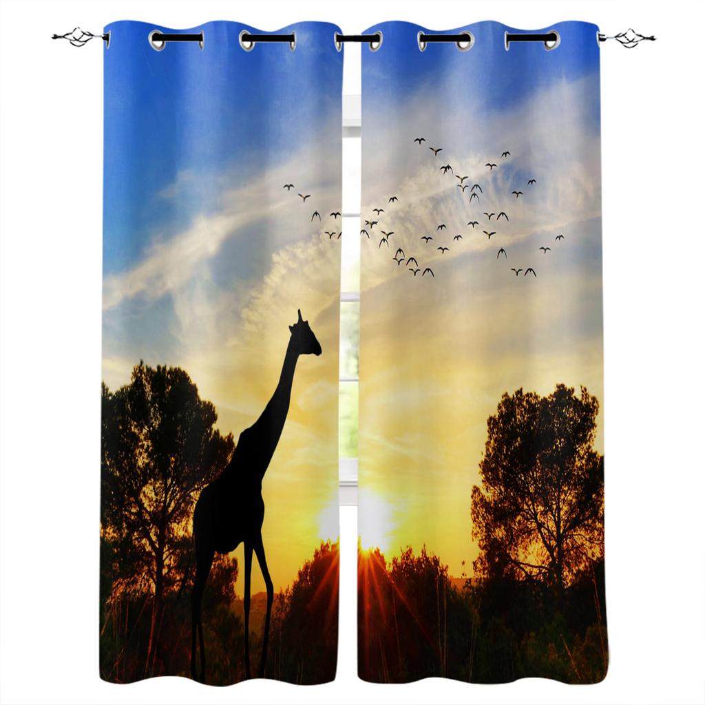 Fun Giraffe Animal White Blackout Curtains For Living Room Bedroom Window Treatment Blinds Drapes Kitchen Curtains