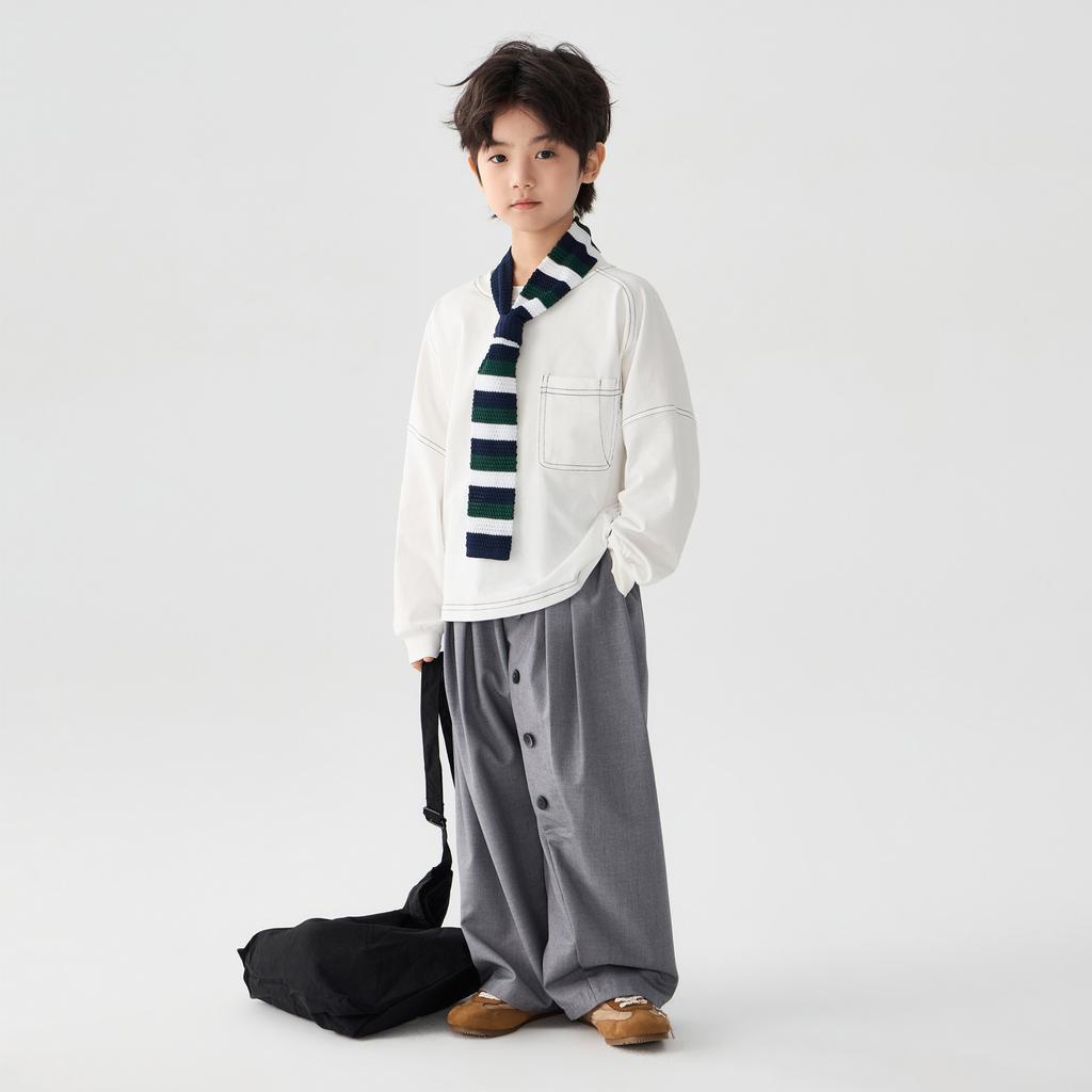 Kids Casual Loose Long Sleeve Solid Cotton Bottoming T Shirt For Boys And Girls