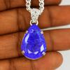 CERTIFIED 925 Sterling Silver 46 Ct Natural Purple Sapphire Pear Shape Pendant AI-109-NS