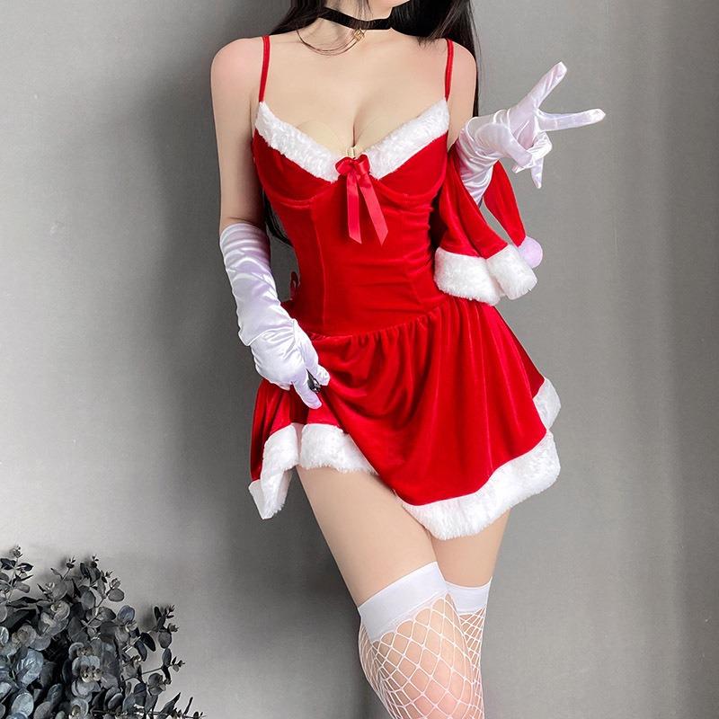 Red show new christmas costume halloween stage costume cosplay bar photography photo suspender skirt