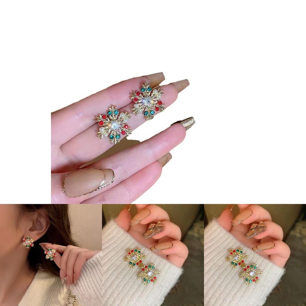 Holiday Festive Earrings With Glittering Snowflake And Deer Motifs For Women