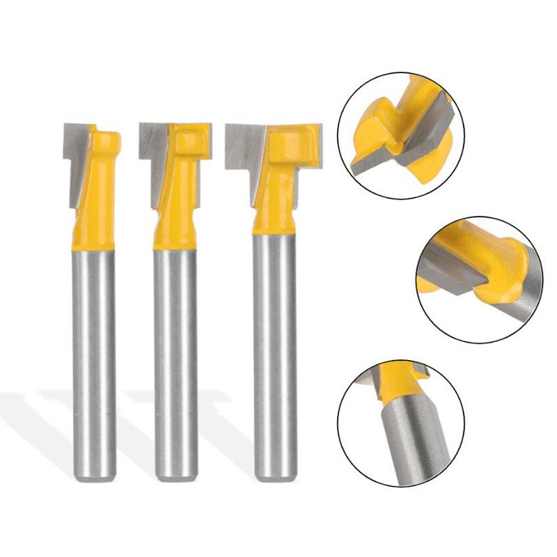 1/3 stk T spor freser bit sekskantbolt nøkkelhull nøkkelhull 6,35 mm 6 mm 8 mm skaft Trebearbeiding Fres endefres
