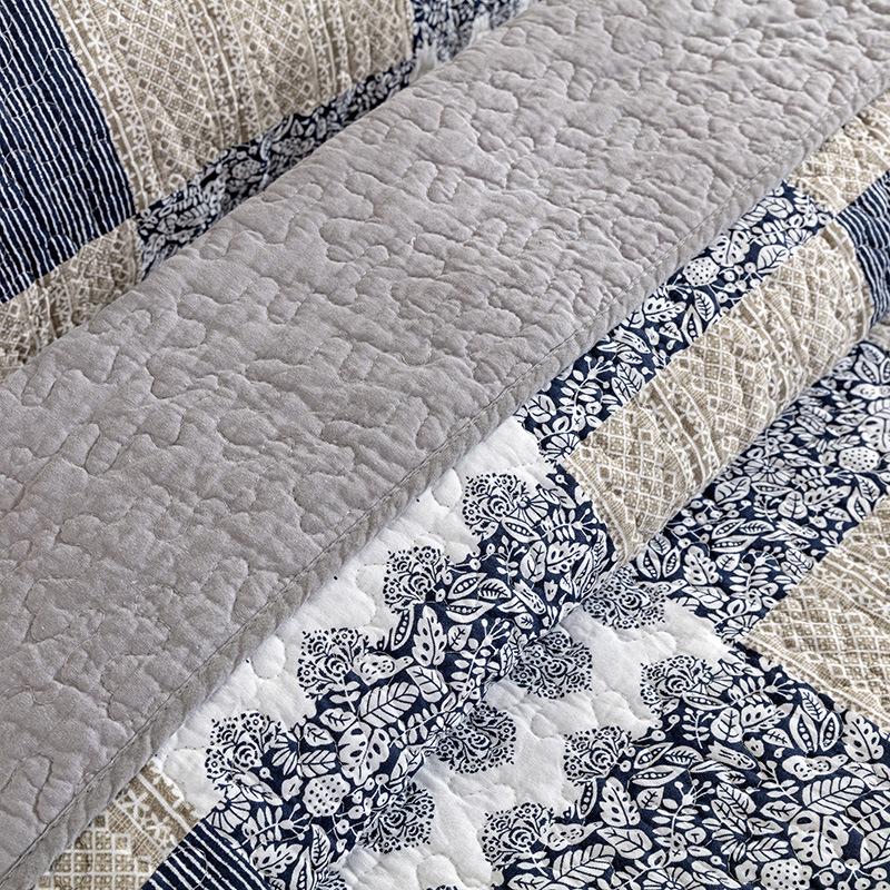 Double-Sided Pure Cotton Plaid Quilt & Pillowcase Set for Double Bed
