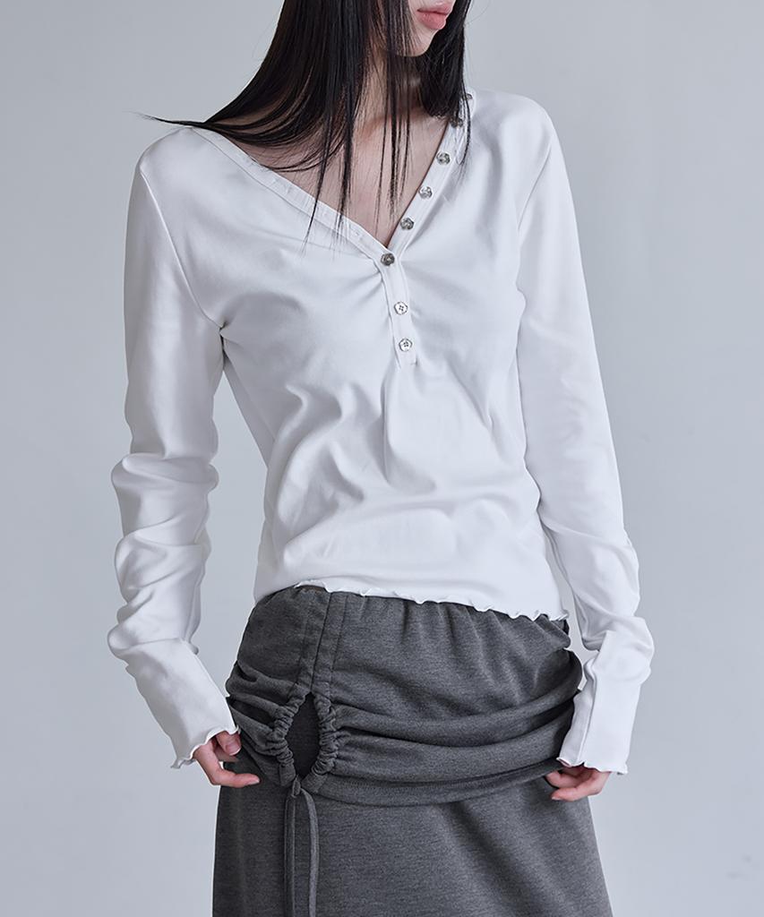 Londonda Button V-Neck Long Sleeve T-Shirts, 3Colors