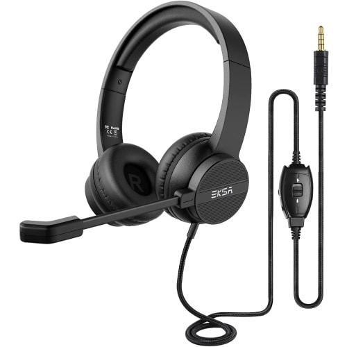 EKSA H12 Wired Headset with AI Noise Cancelling, Microphone, 3.5mm Connection, Lightweight, High-Performance Headphones with Mute Function, Volume Con