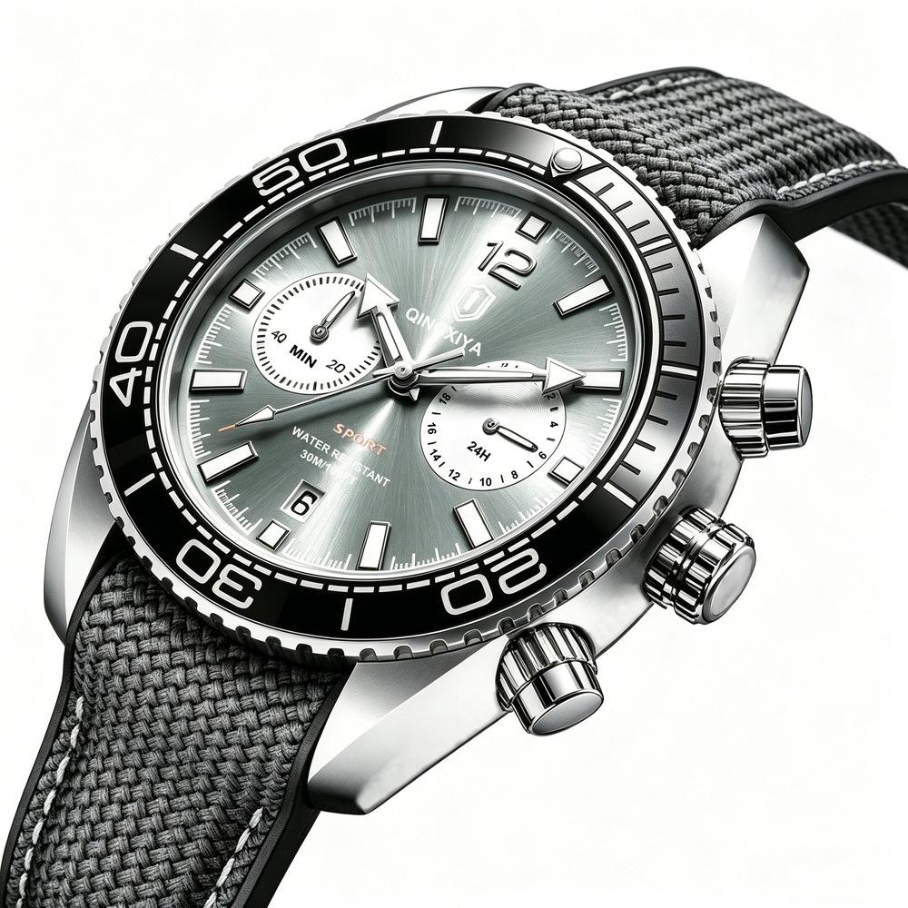 Mens Wrist Watches Waterproof Luminous Chronograph Watch Rotatable Bezel Rubber Band Analog Watch