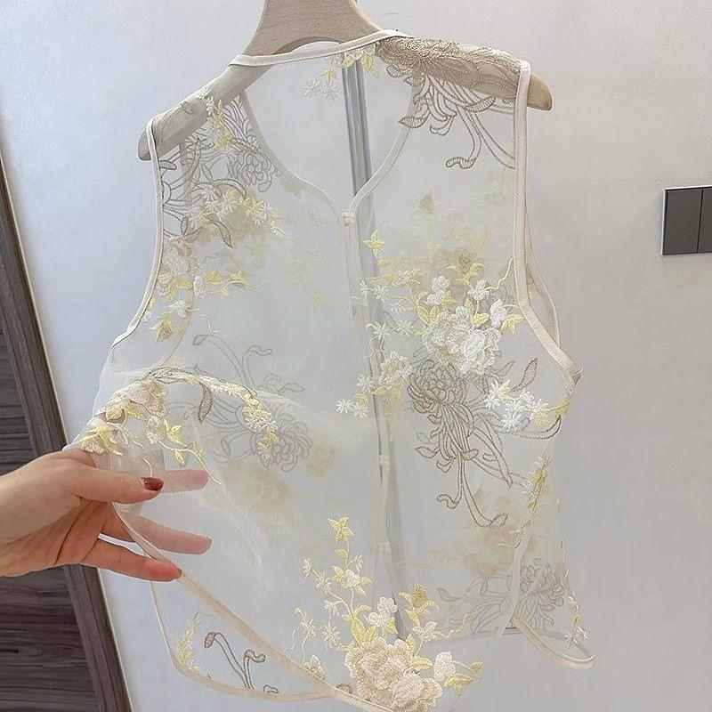 2025 Type Vest Vest Embroidery Summer Retro High-end Thin Vest New Top Thin