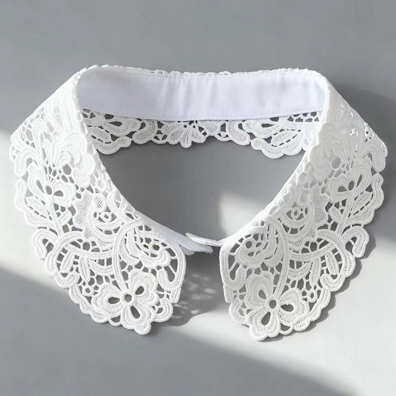 

Черно-белая рубашка с вышивкой и вырезами, фальшивый воротник для женского костюма, съемная рубашка с круглым вырезом, съемные декоративные воротники