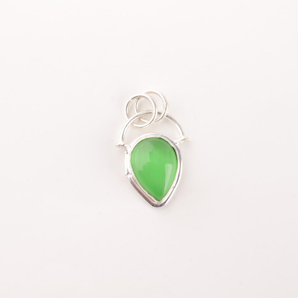 Green Cat's Eye Gemstone 925 Sterling Silver Jewelry Handmade Wedding Pendant PP-56-40