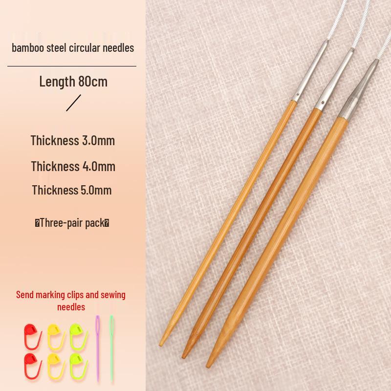 Bamboo-Steel Circular Knitting Needles, Full Set for Hand Knitting Blankets.