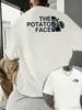Mens Funny Potato Print TShirt The Potato Face Back Front Design with LogoLike Potato Characters Short Sleeve Summer Tee
