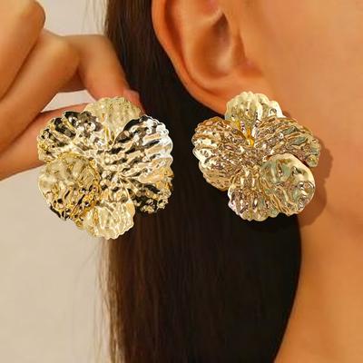 Retro Exaggerated Minimalist Metal Big Flower Unique Earrings Cold Wind Advanced Leaf Earrings