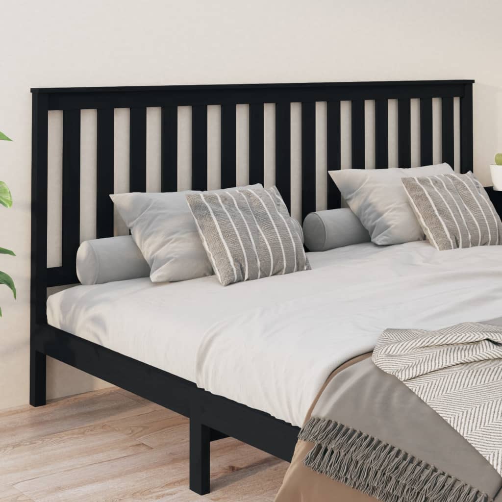 Headboard In Black 206 X 6 X 101 Cm Solid Pine Wood