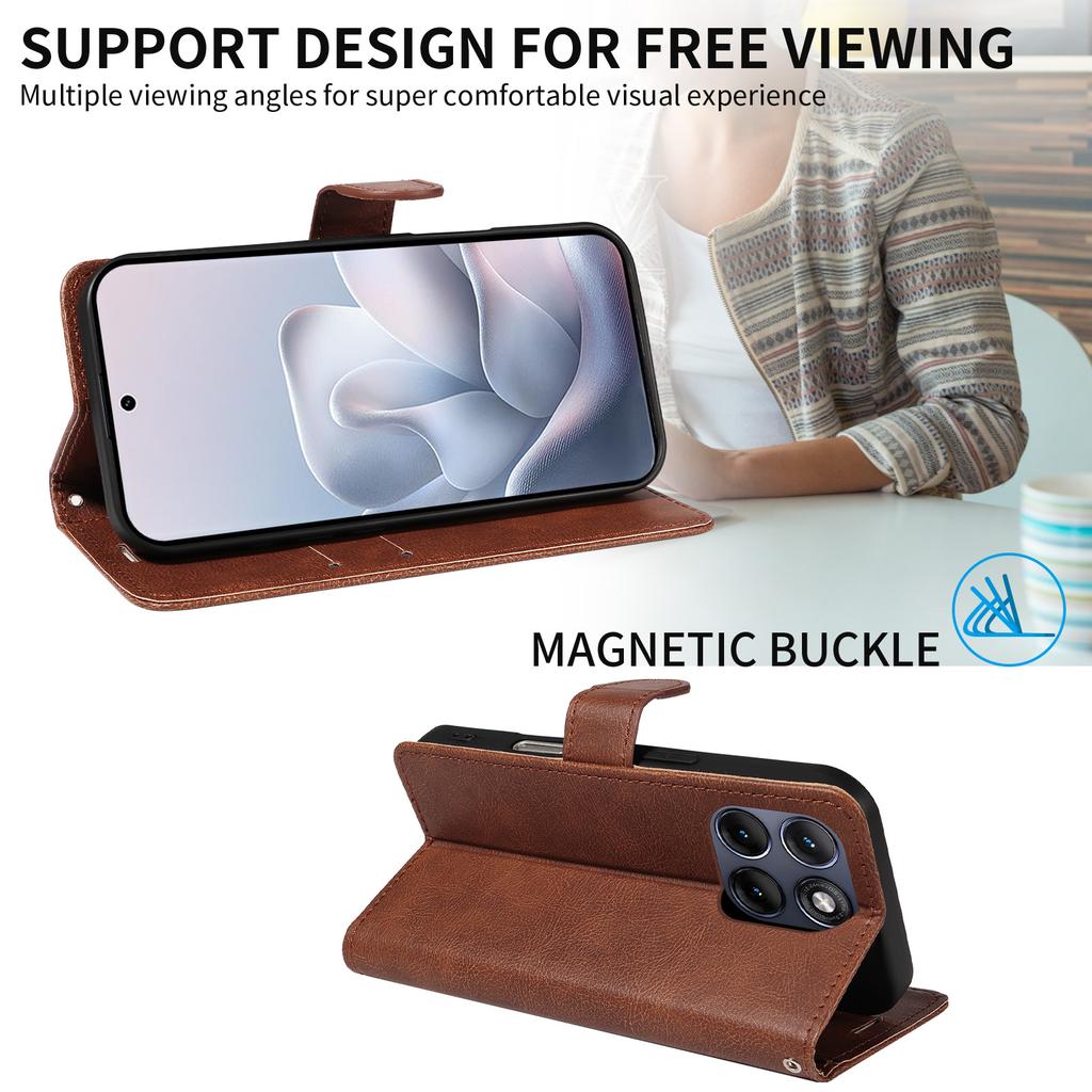 Wallet Case for Edge 70 Fusion+ 5G - Leather/PU, Brown, With Lanyard