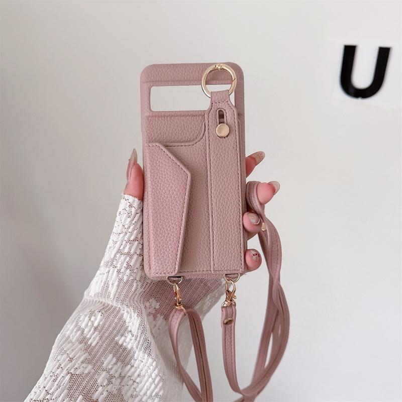 

For Google Pixel 8 9 10 Pro XL Case PU Leather Wristlet Card Bag Grip Strap Shoulder Long Crossbody Lanyard Ring Clasp Cover PU Leather&Google Pixel 8 Pro