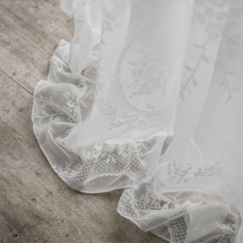Breathable Lace Window Curtains - Vintage Ruffled Sheers for Bay Window/Balcony, Cottage Style Room Divider with Wave Trim (Ready-to-Hang) 1pc