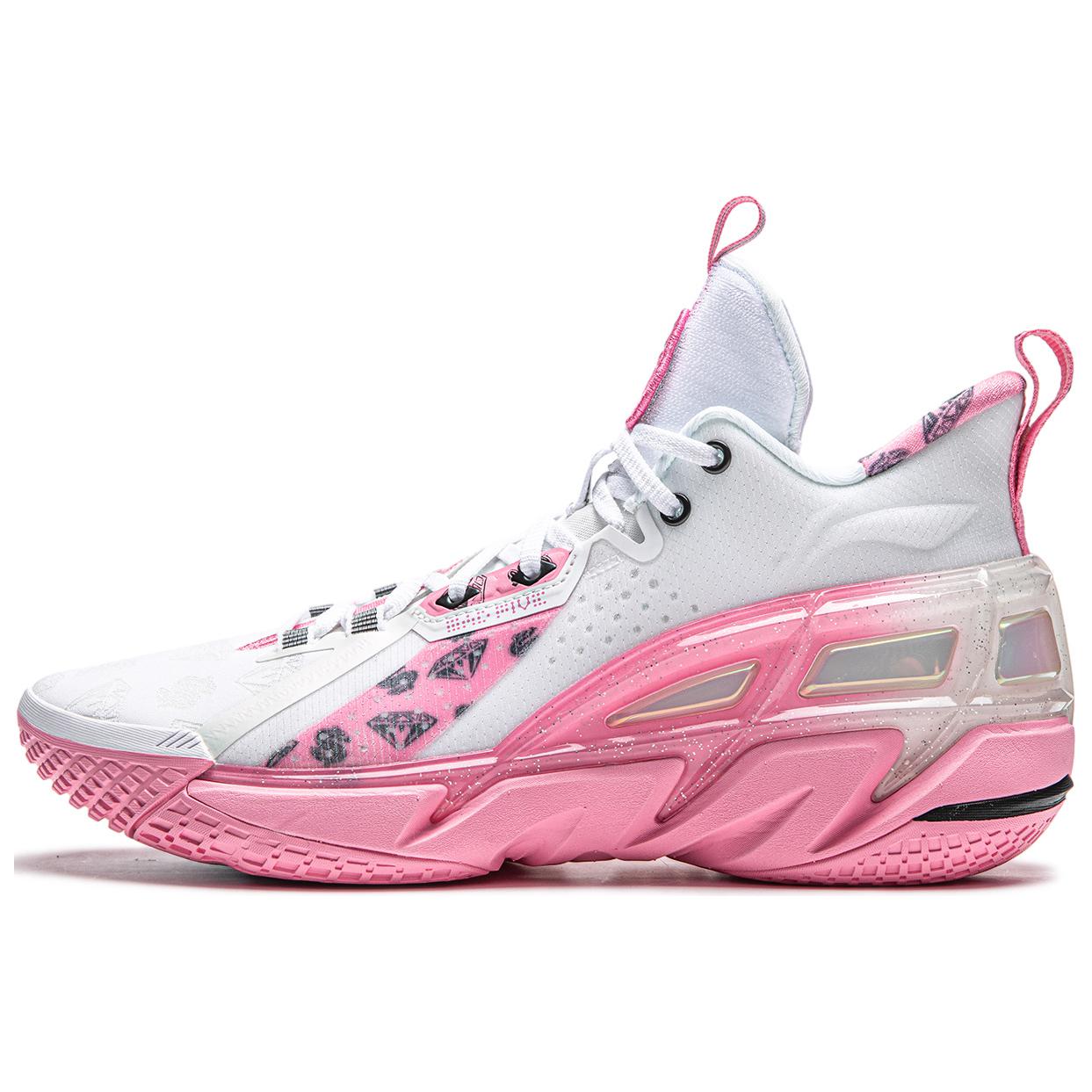 Li-Ning ABFU015-8 Men s Bad Five 4 Mid Basketball Shoes (White/Pink, BBC Collaboration) 41